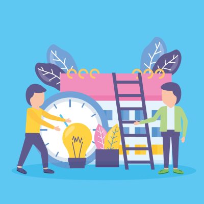 business people calendar clock work bulb time vector illustration